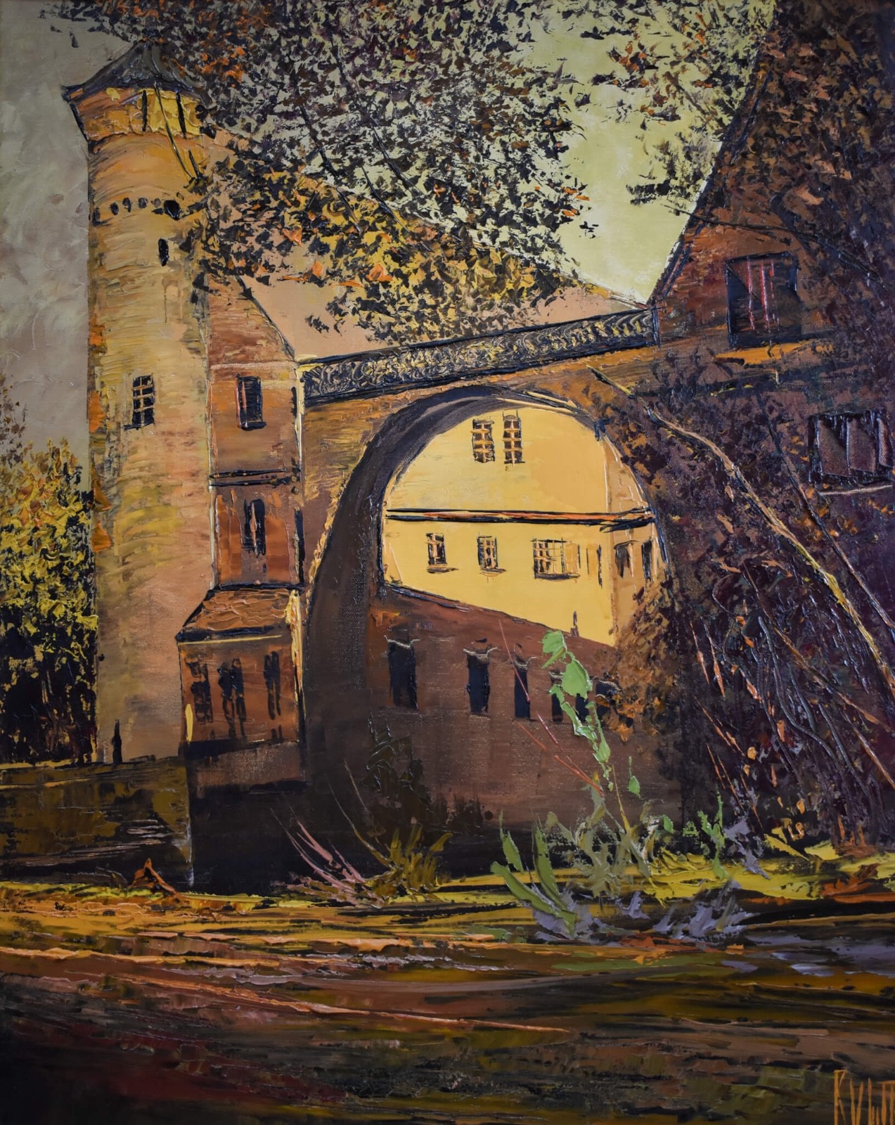 German Furstenau Castle Landscape Oil Painting Signed Otto Rut Austrian-Canadian