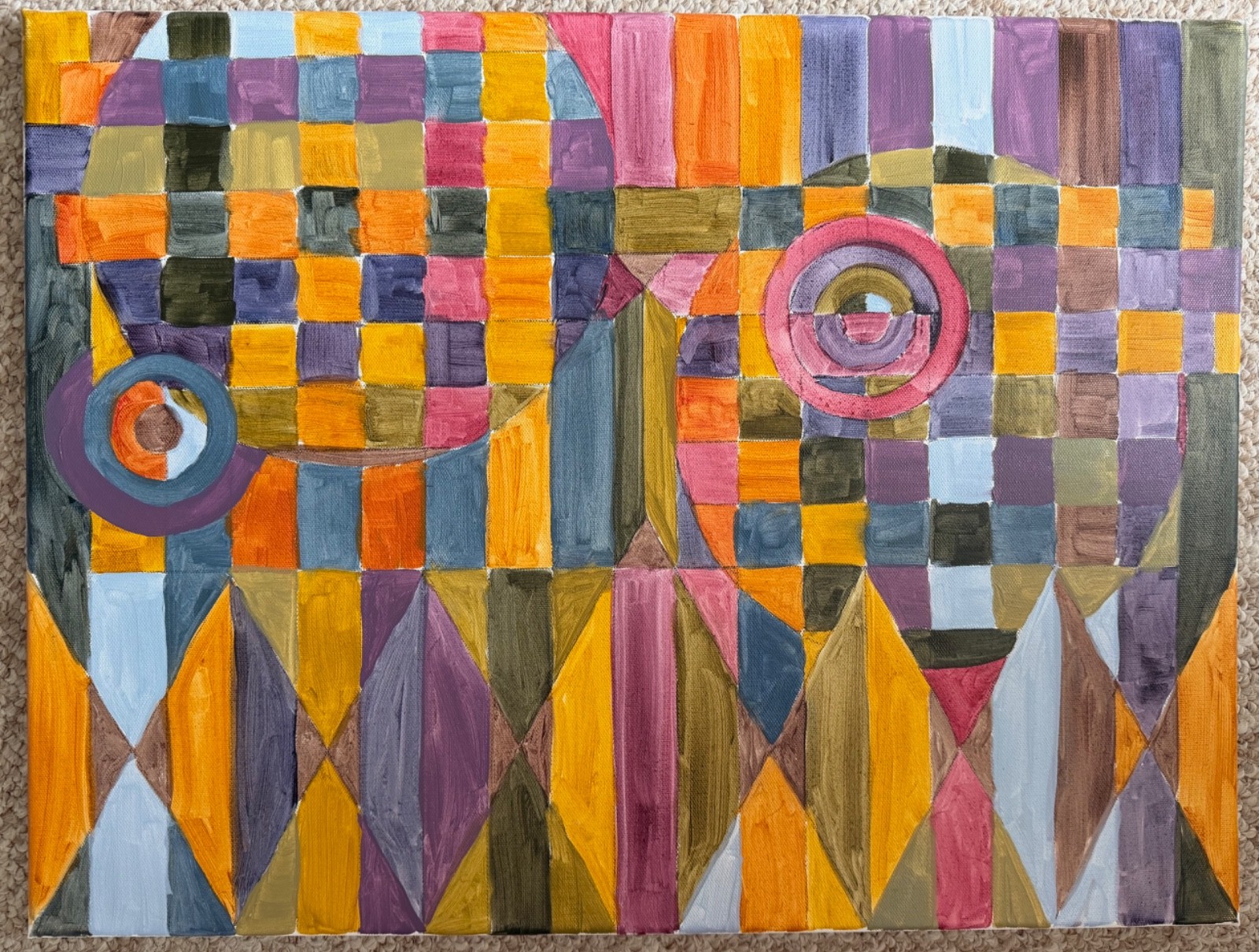 Contemporary Geometric Shapes Abstract Acrylic Painting Modern Art Wall Hanging