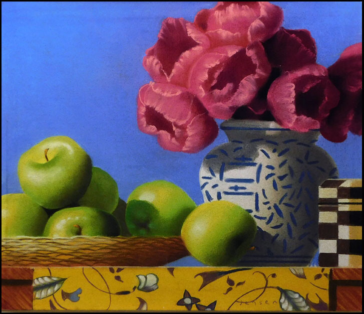 James Jensen Green Apples Original Pastel Paper Custom Framed Hand Signed