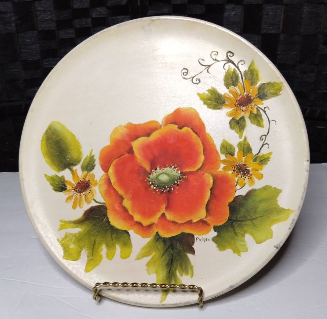 Orange Poppy Flower 10″ Round Hand Painted Painting
