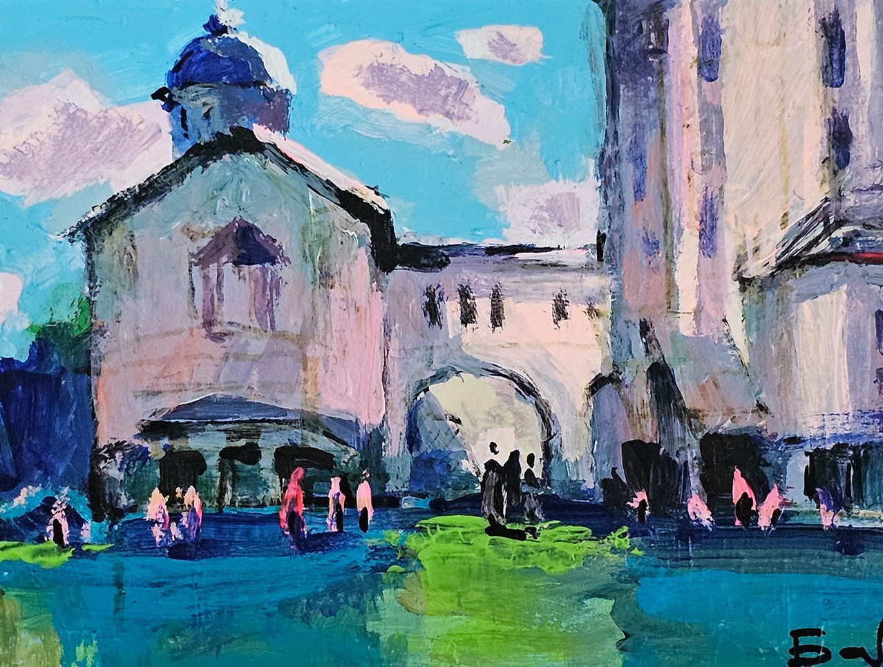 Oil painting Monastery Ukrainian painter canvas Unframed original landscape