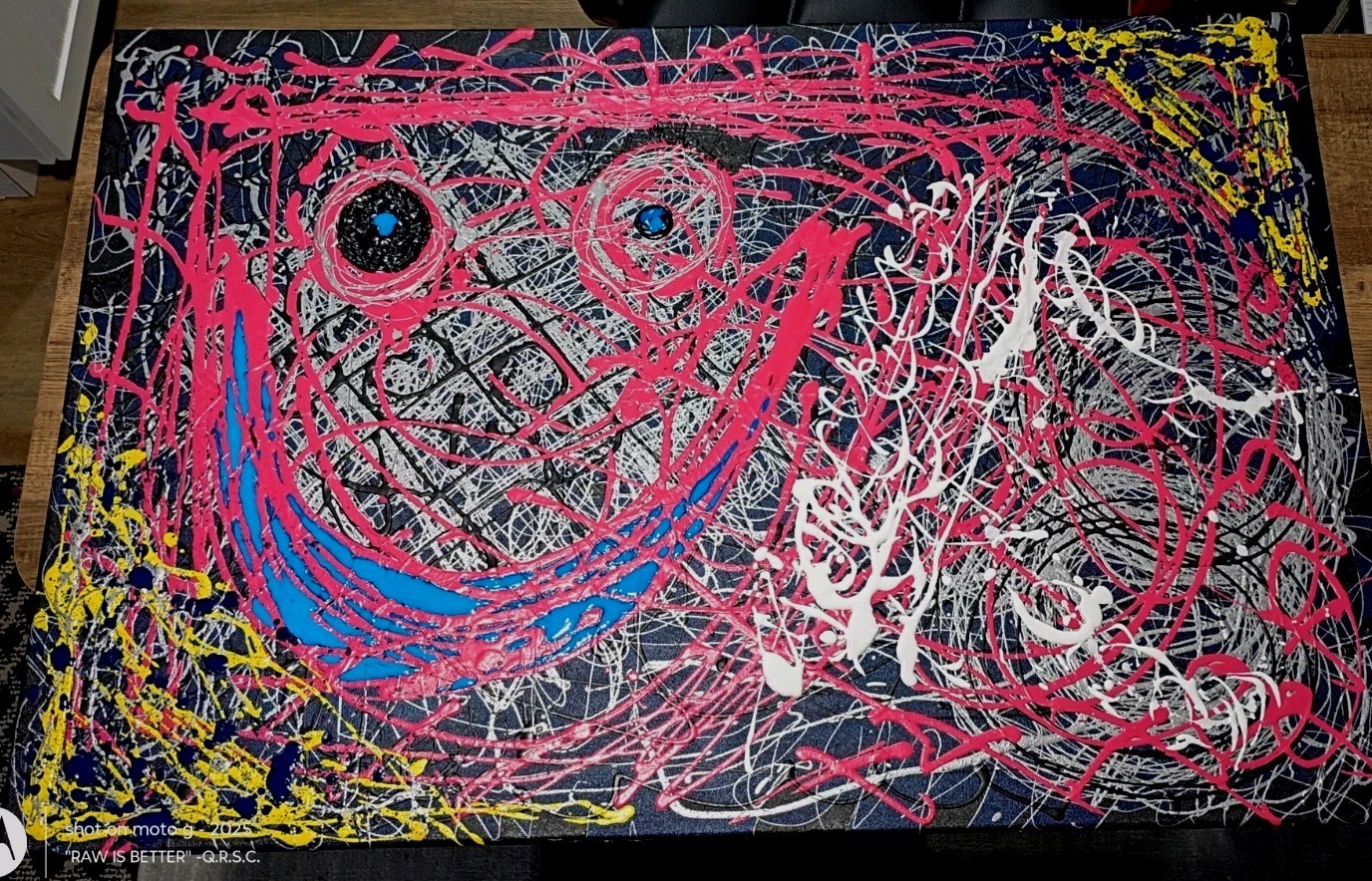Tanner Paul – Large 24″ x 36″ Framed Acrylic Abstract Painting – «Smile»