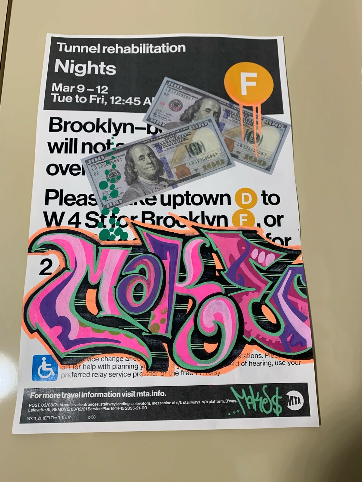 MTA Subway Train Sign – Graffiti By MAKE$ – 11 x 17 Inches – New York Original