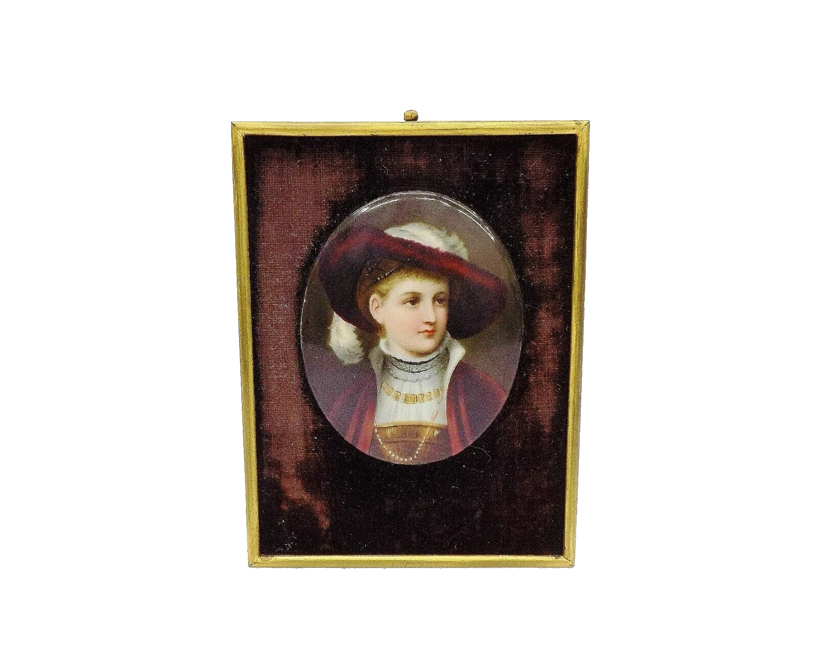 19th C. Continental Porcelain Plaque of Lady with Plume Hat After Josef Kinzel