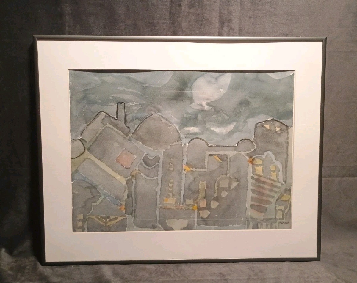 «Blackout» Framed/Matted/Signed Original Watercolor Landscape Herbert Mander
