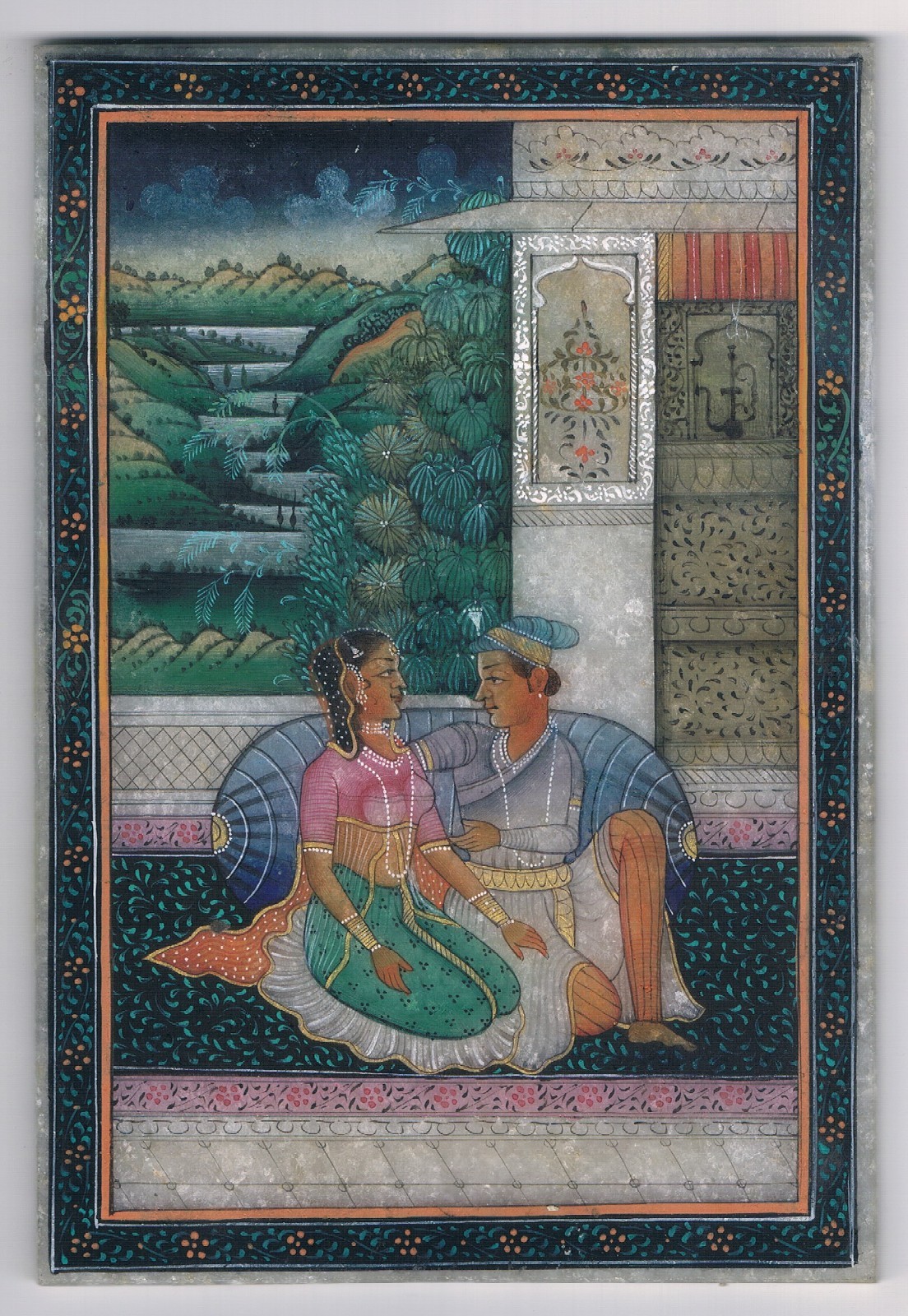 Indian Miniature Painting Of Mughal Emperor And Empress Love Scene 4×6 Inches