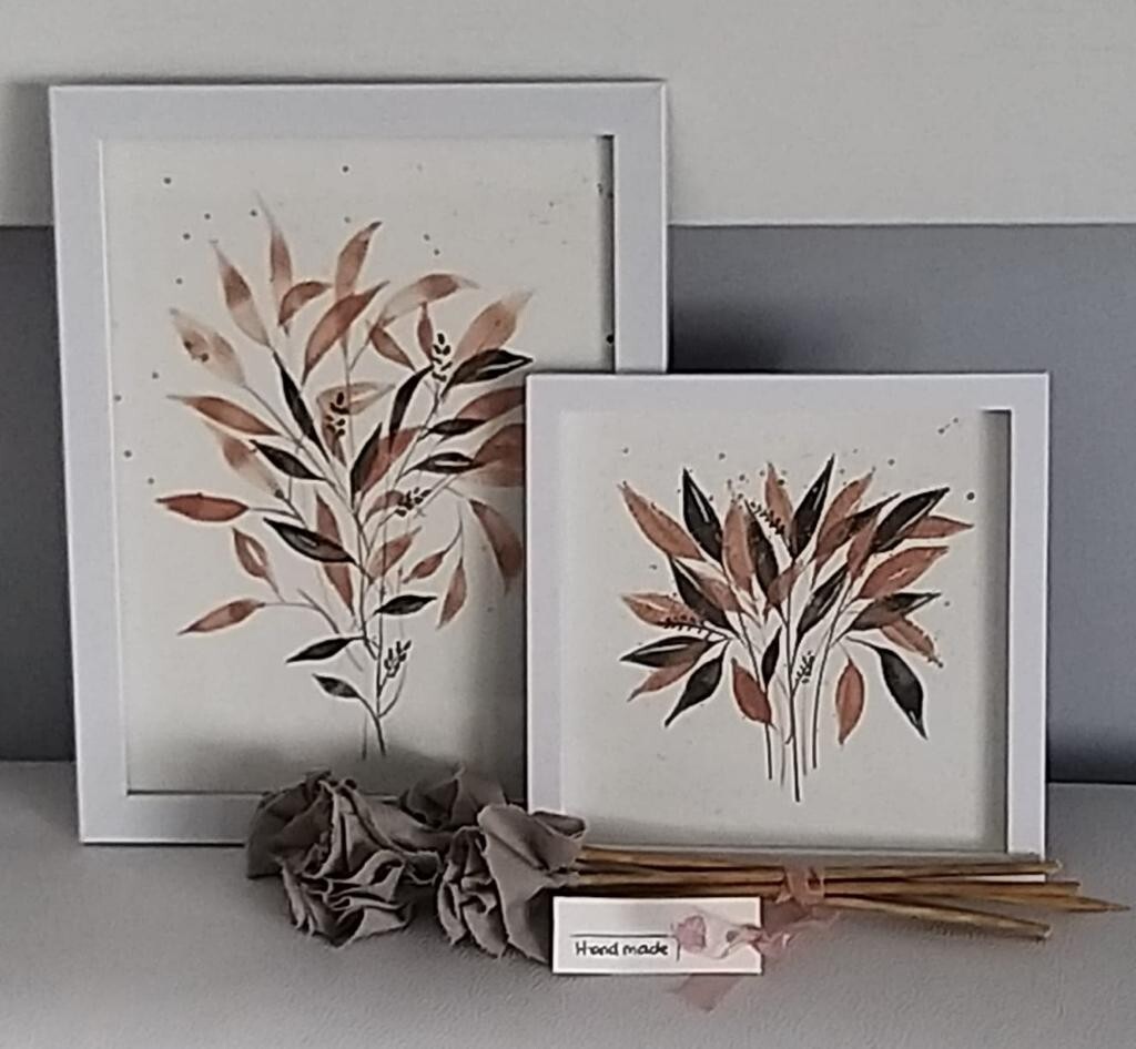 HOME DECOR original watercolor painting framed SET OF 2 (9.5 X 12 in & 8X8 in.)