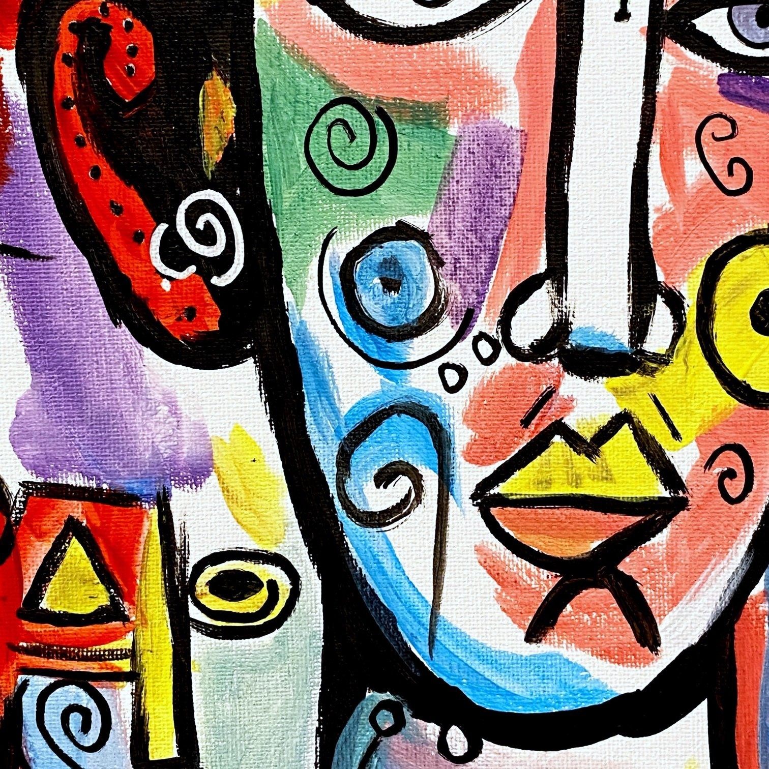 Bold Face with Color Markings – Original Neo Expressionist Painting 12×12 Canvas