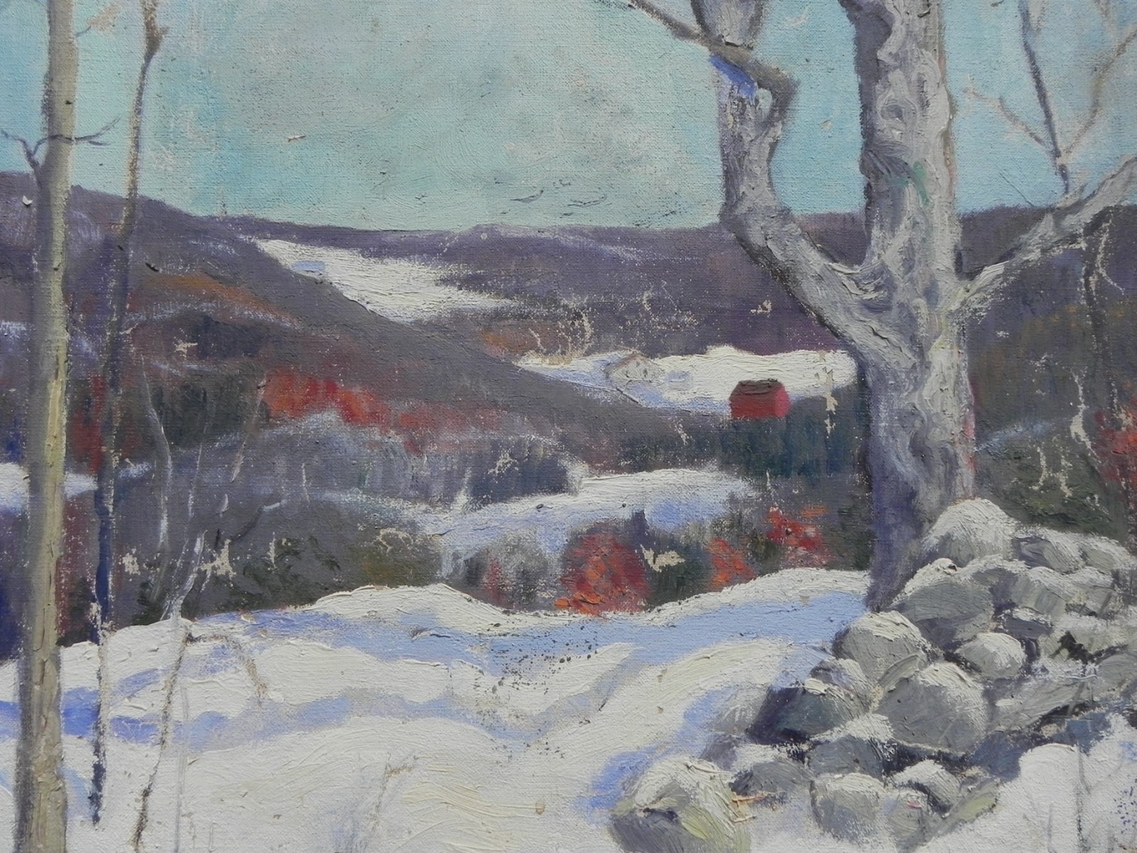 Pair old Connecticut impressionist landscape paintings signed Allen Newton 1927