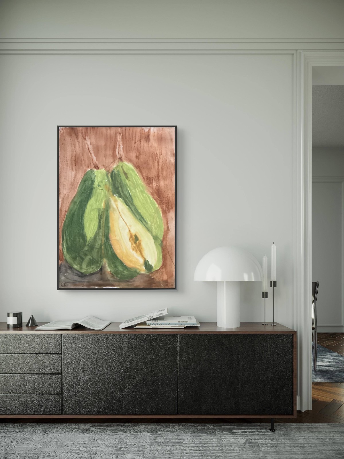 11×14 Moody Pear Fruit Food Art Relaxed Still Life Canvas Panel