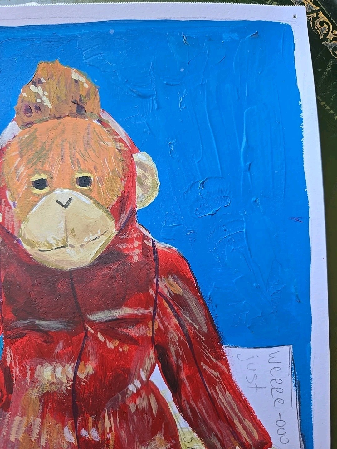 OOAK Original Acrylic Art Painting On Paper 12″ X 9″ Pair 2 Monkeys Creepy Funny