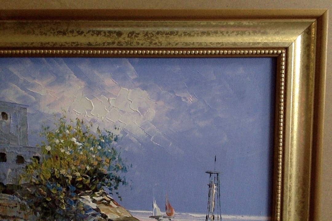 Greek Island 70’s Palette Knife Oil Original Painting Signed & Framed
