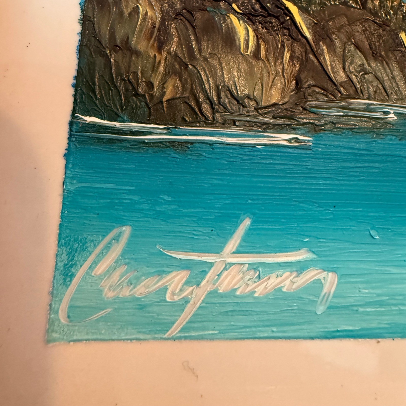 Cristian Ramirez Original Oil on Tile Waterfall Landscape Cancun Mexico 13×9