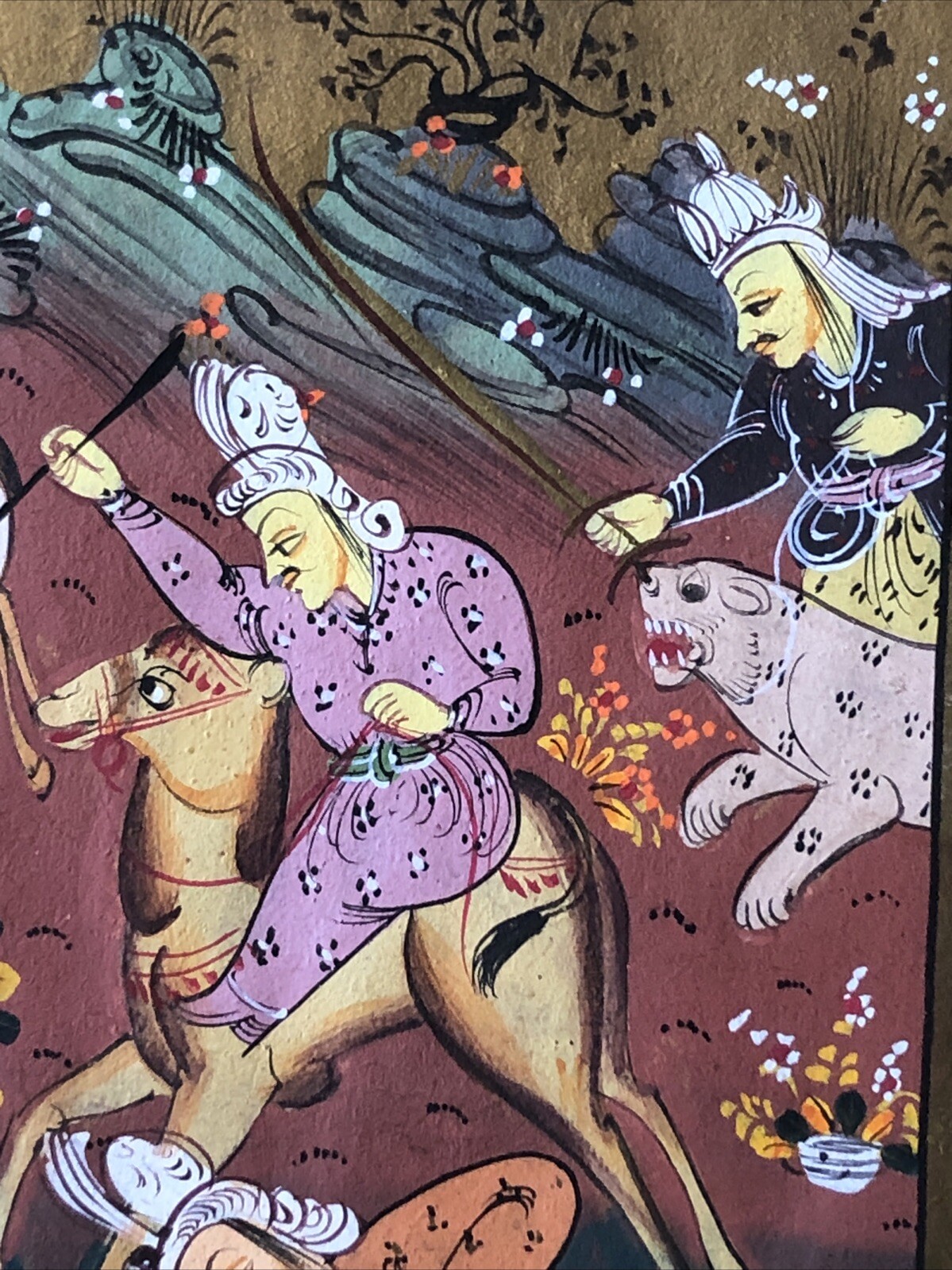 Painting from 17th century. Indo-Persian manuscript with hunting scene.
