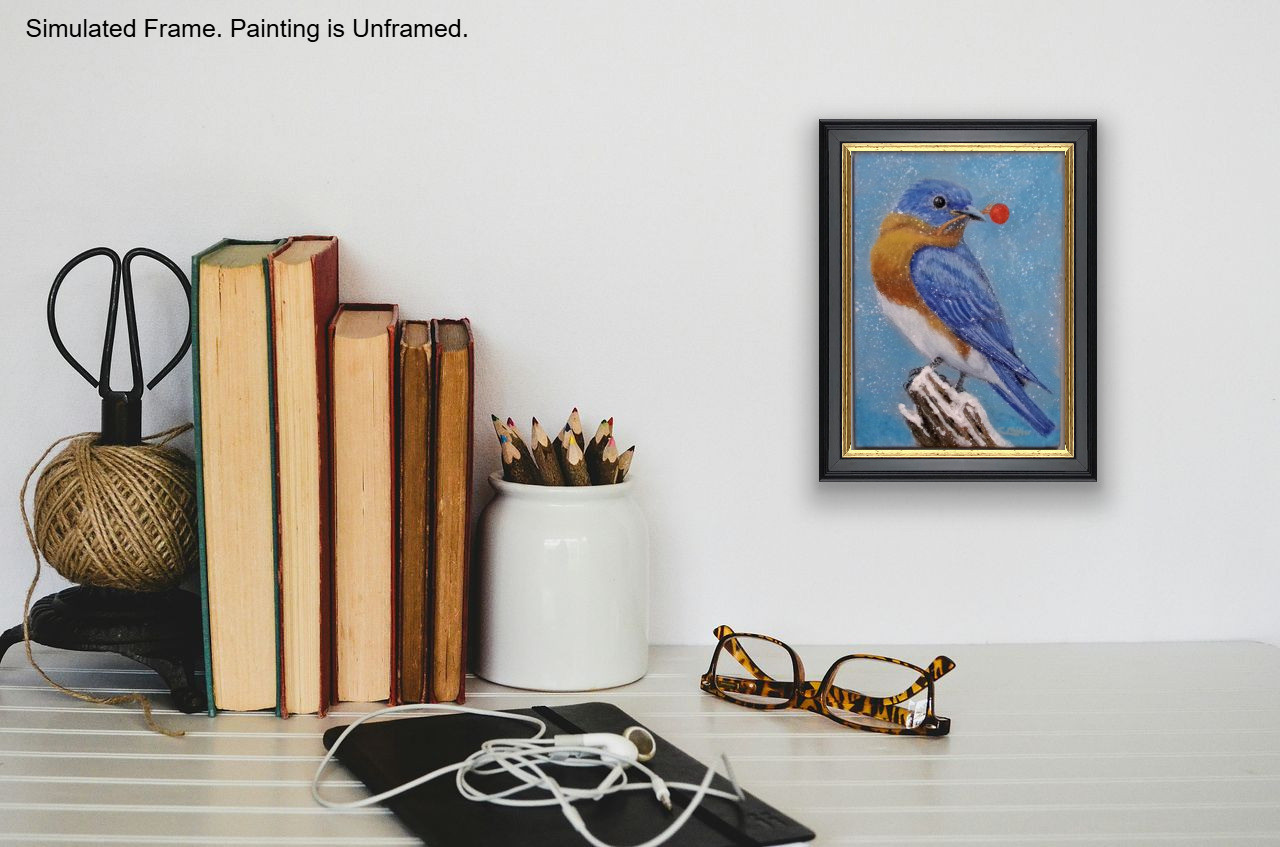 Bluebird Original Bird Painting 5×7 Winter Animal Wildlife Modern Wall Art