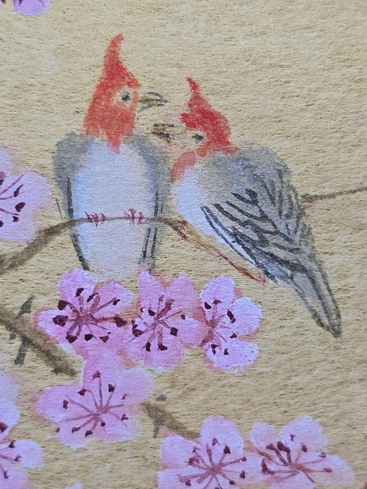 Vtg 3 Original Panel Cherry Blossoms & Birds Watercolor Paintings Framed