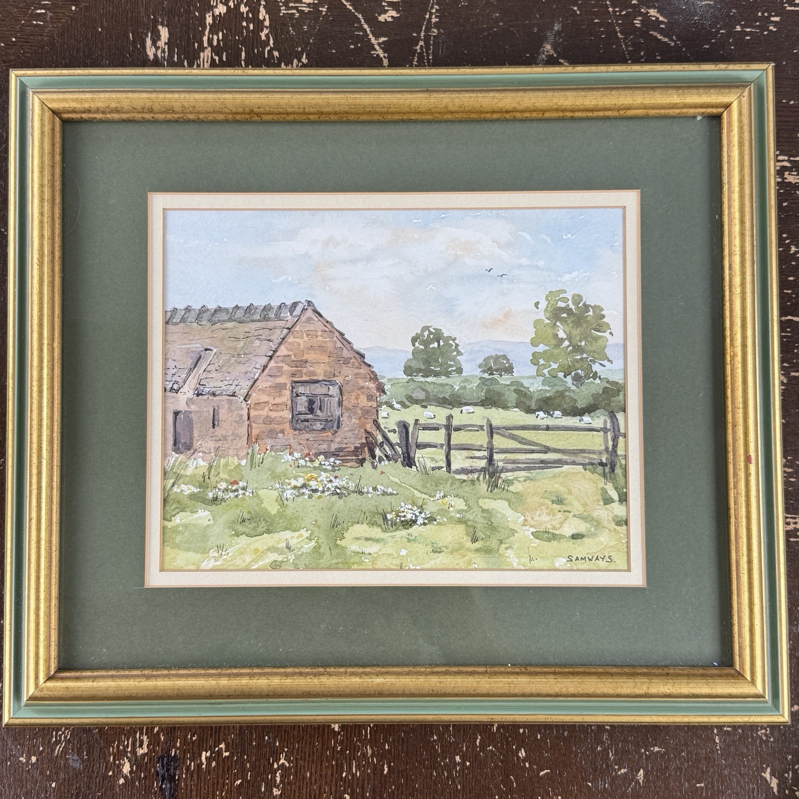 Jean H Samways Watercolor Painting On 13.5×11.5 Frame “The Farm Lyth Bank” Orgnl