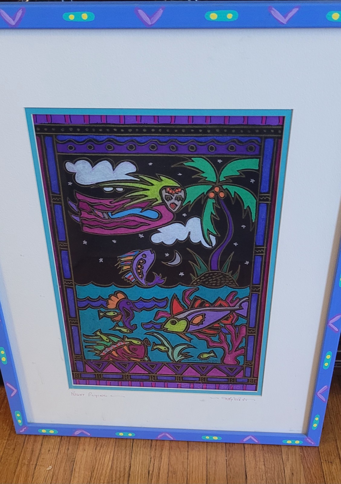 Sonia Robinson Night Flying – Key West – Original Pastel -(21×17) Framed.