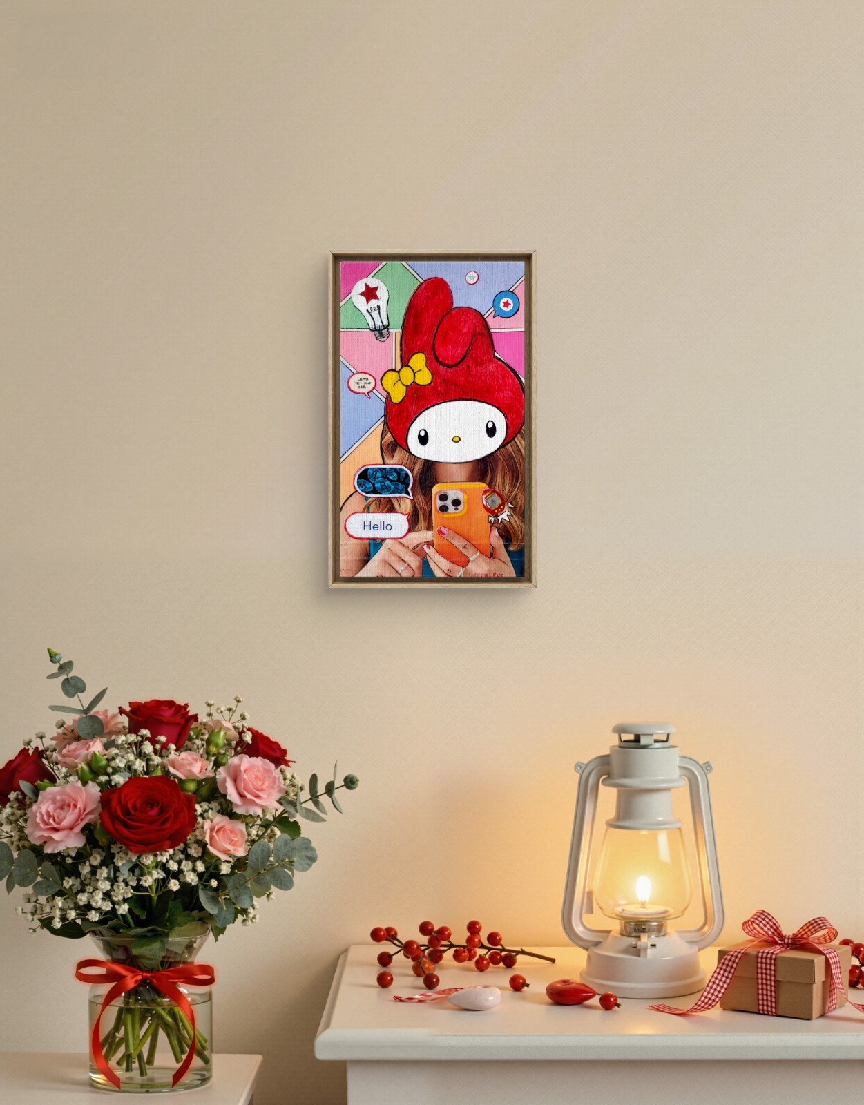 Colorful Modern Pop Art My Melody Crypto Original Mixed Media Collage on Paper