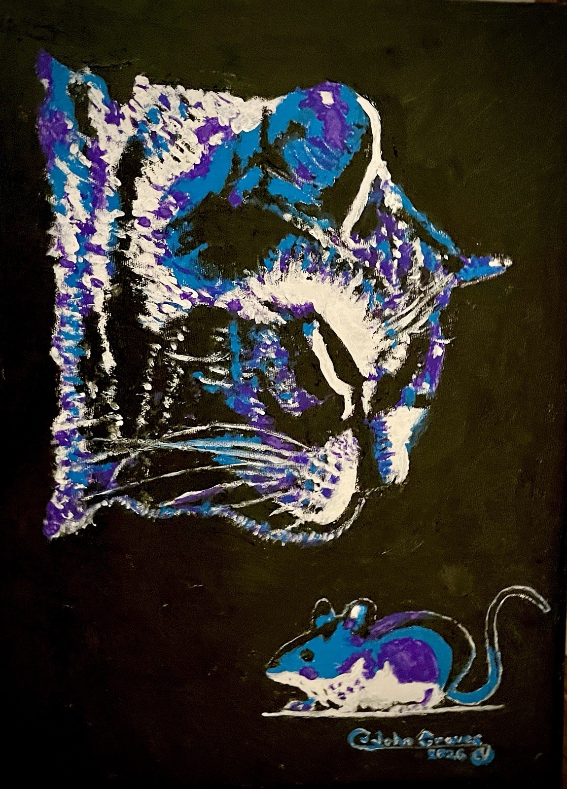 Cat And Mouse Painting Hand Painted Original Art Acrylic