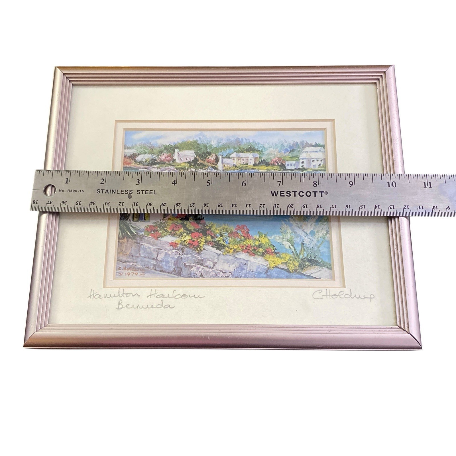 Signed Tropical Beachcore Coastal Framed Watercolor Litho Seaside Nautical 10×8