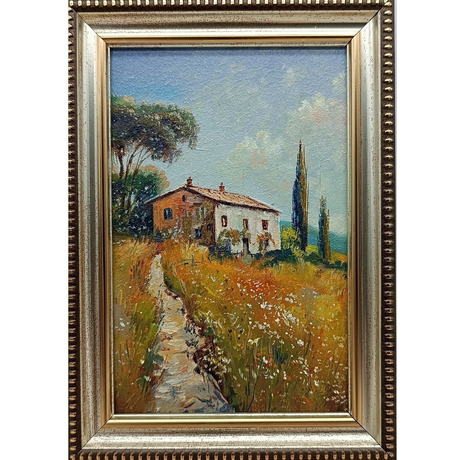 Summer nature Oil painting Original art Country Landscape Flower meadow 4 x 6 in