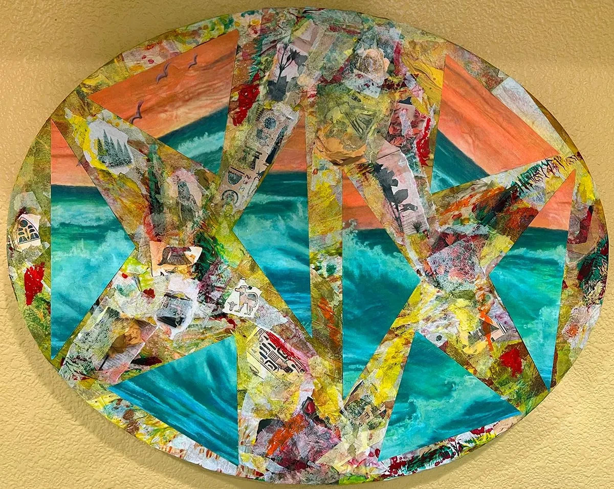 original abstract collage painting on canvas 20×16 mixed media art ocean layered