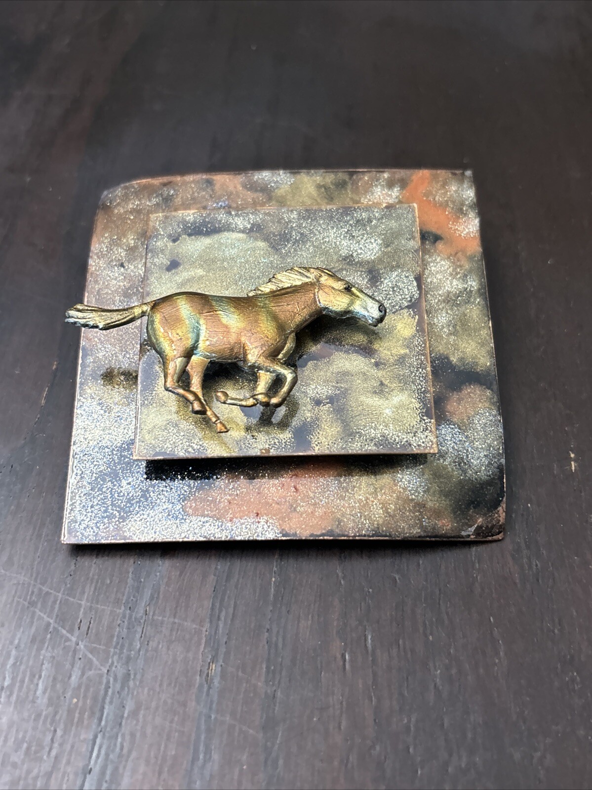 Original Thornapple Designs Copper Painting Horse Lori Kammeraad 3×3 Signed