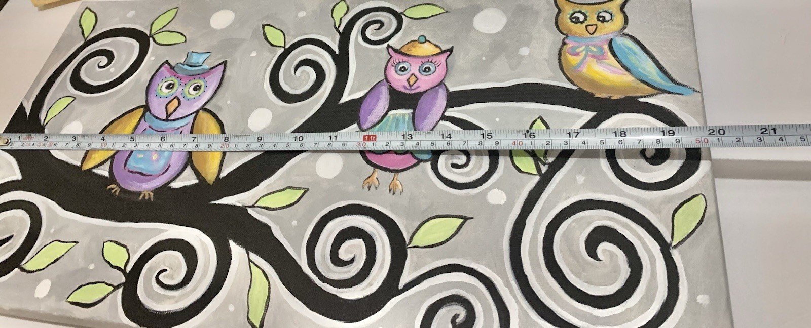 4 Original acrylic on canvas. Local artisan artwork. Owl artwork. Dreamy Unique