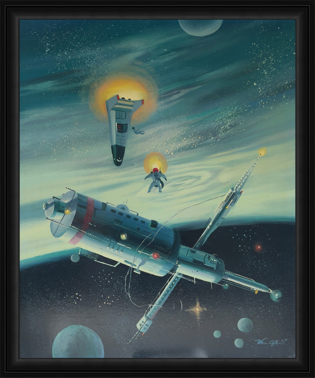 Sci Fi Apollo Missions Inspired Spacecraft and Astronaut-20×24 inch oil painting