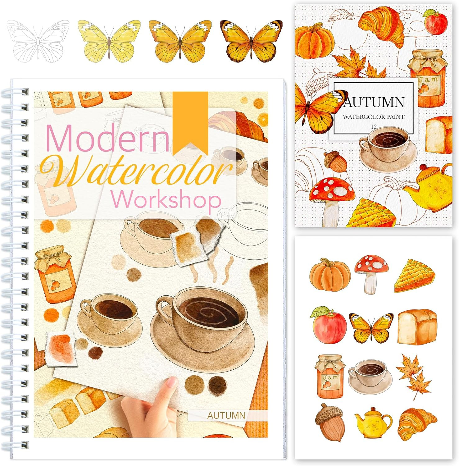 Watercolor Workbook with Step-By-Step – 12 Watercolor Coloring Pages – 100% Cott
