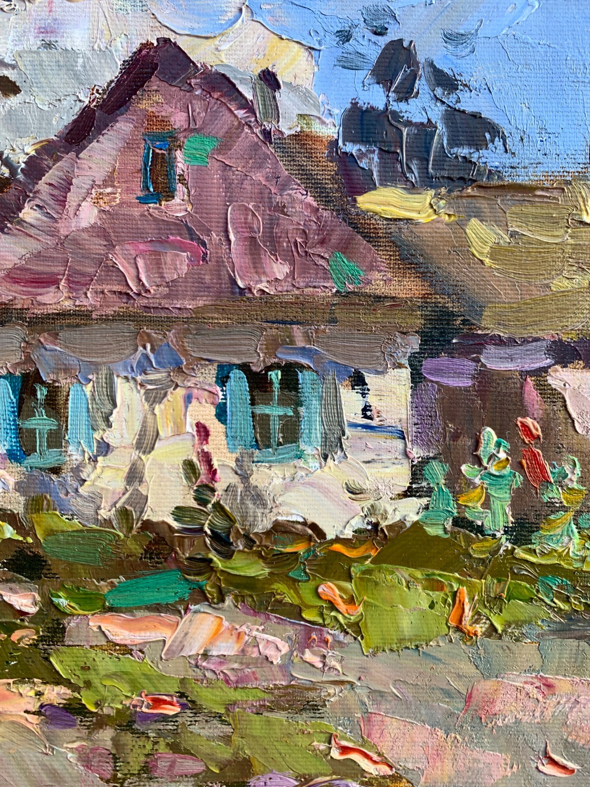 Oil painting Rural garden Ukrainian painter canvas Unframed original landscape