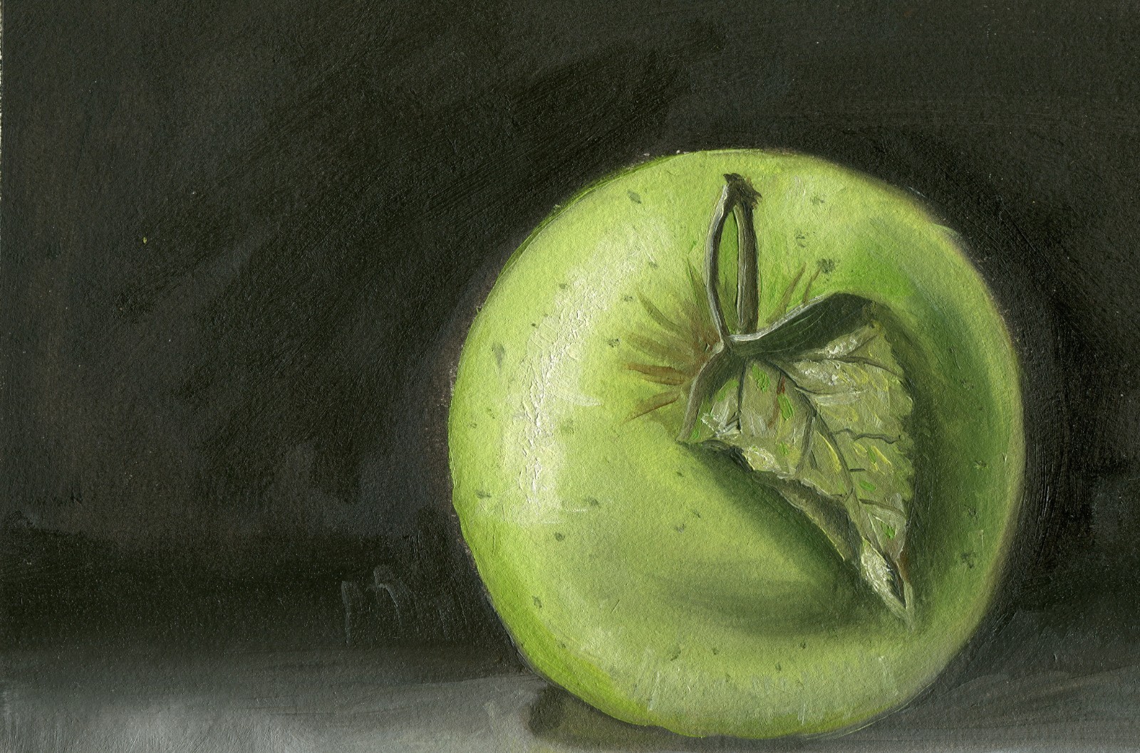 ORIGINAL Green Apple Fruit WM Oil Painting Wall Home Food Art Decor 9 x 12