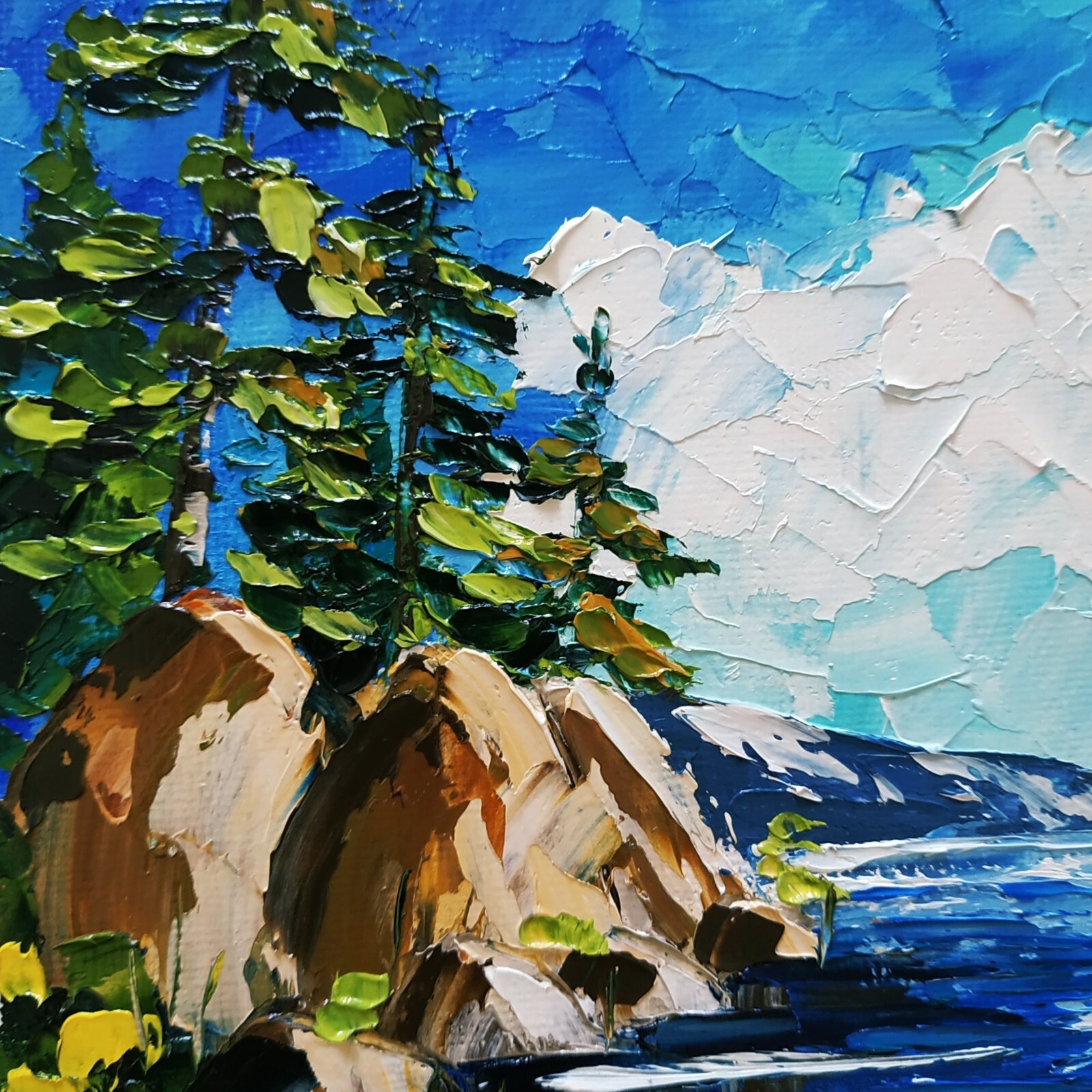 Lake Tahoe Original Painting Sequoia Hiking Impasto Oil Painting 3D Art 6×6