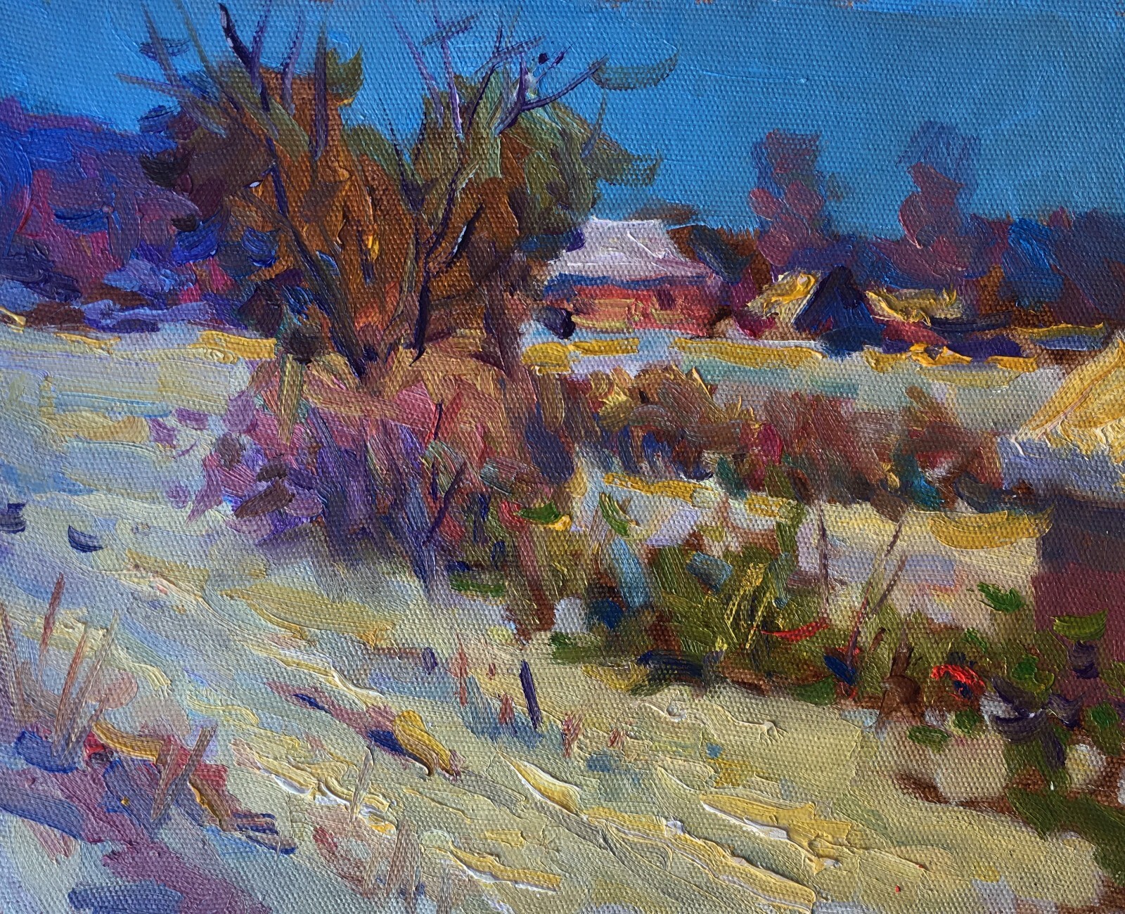 Oil painting winter Ukrainian painter Unframed Cardboard Decor original art