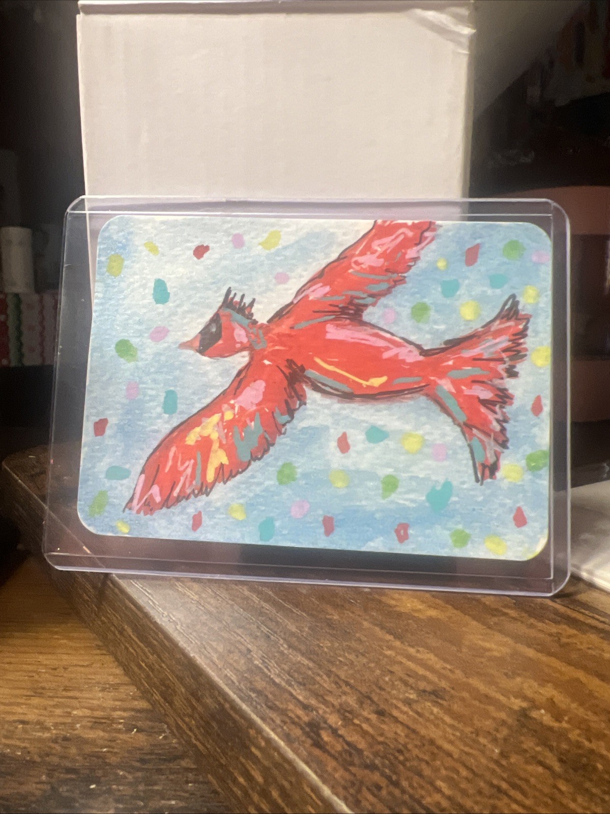 ACEO Watercolor Red Cardinal Bird Miniature Painting 2.5×3.5″