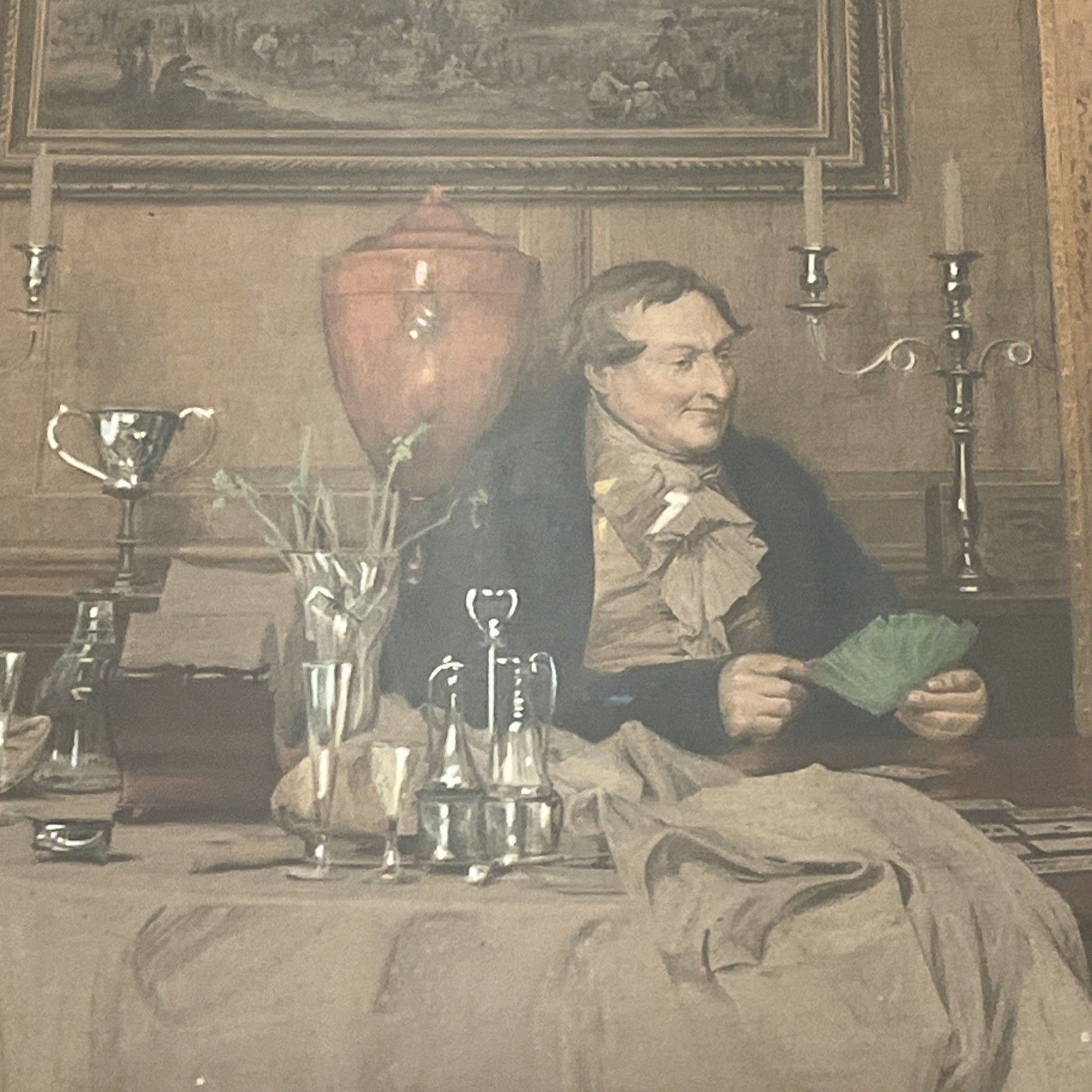 W. Dendy Sadler Vtg Colored Etching Lithograph, Parlor Scene, Antique Frame