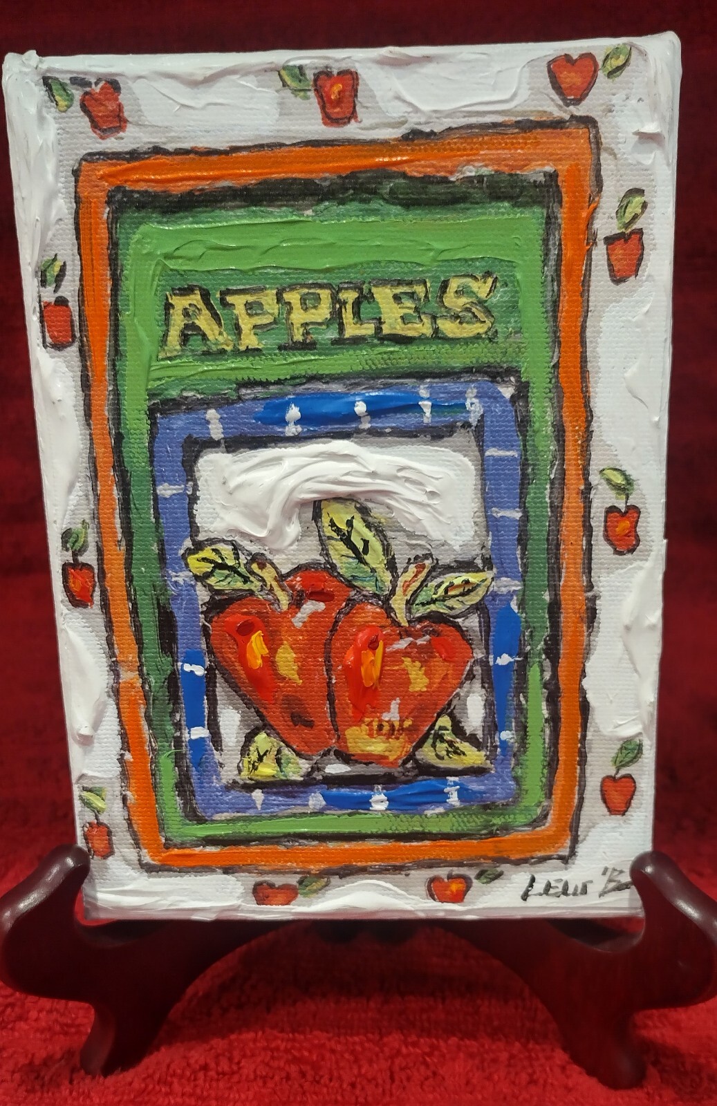 Leslie Lew Sculptured Monotype Acrylic Canvas 1992 «Apples» #4 Signed Front/Back