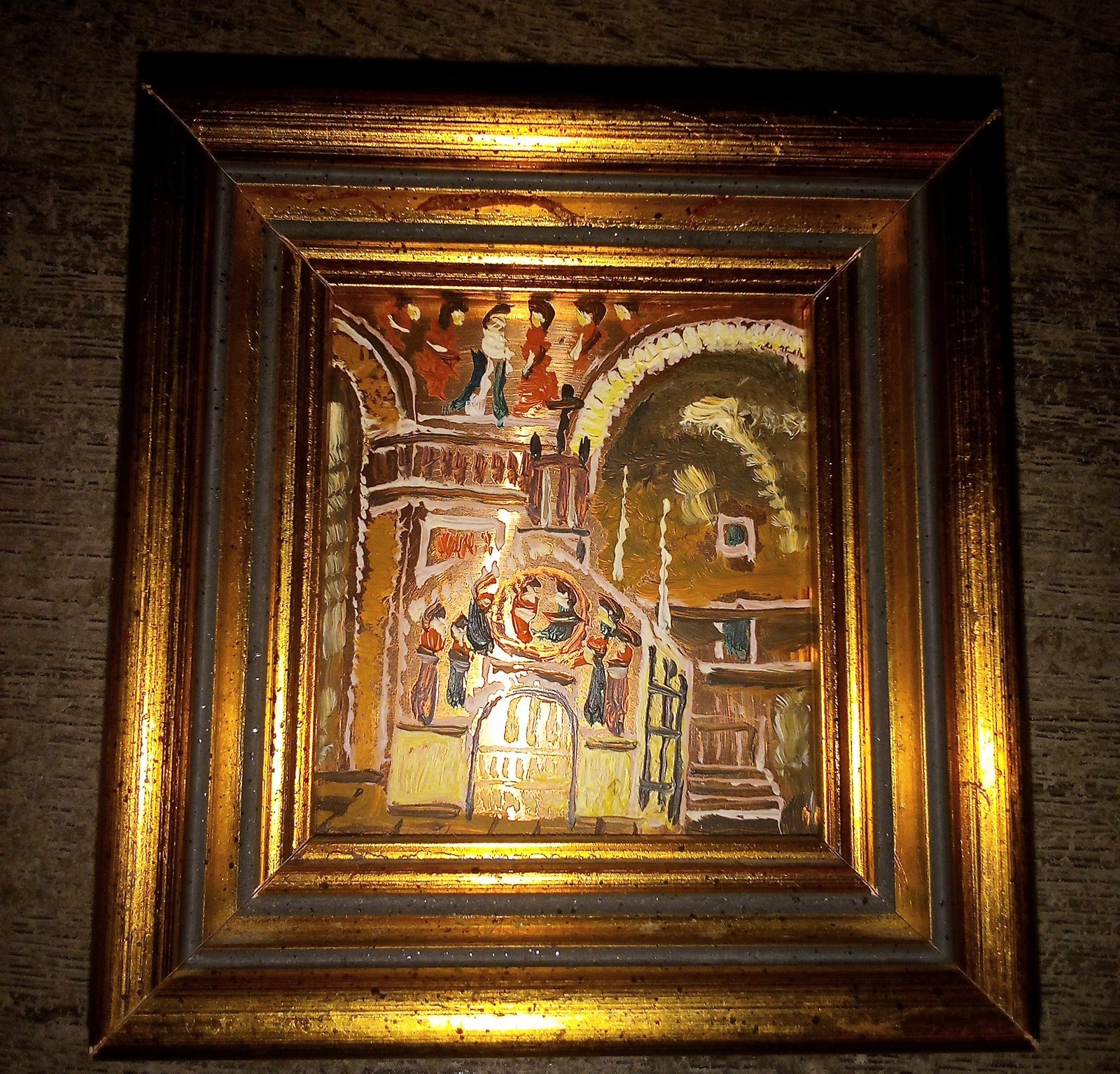 Vintage Miniature Oil On Copper Painting, Basilica Porziuncola, Made In Italy