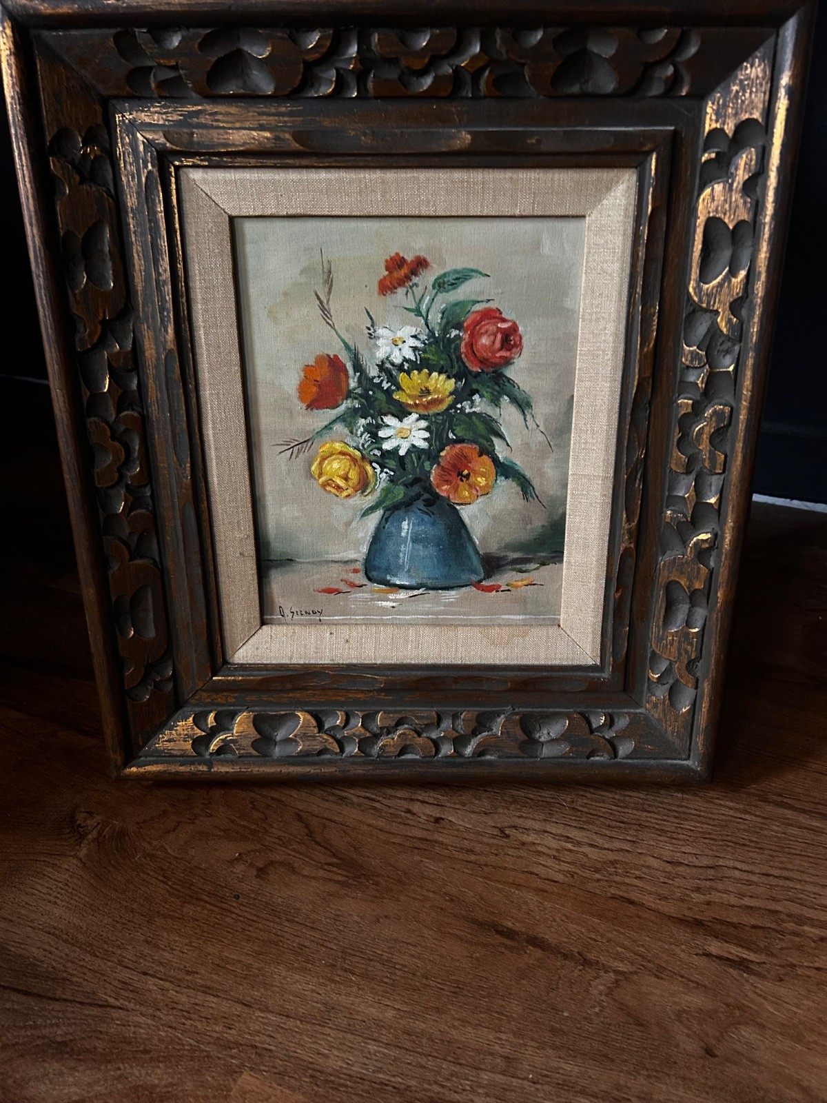 GORGEOUS Anco BiltFRAME floral still life oil painting signed 16×18 original art