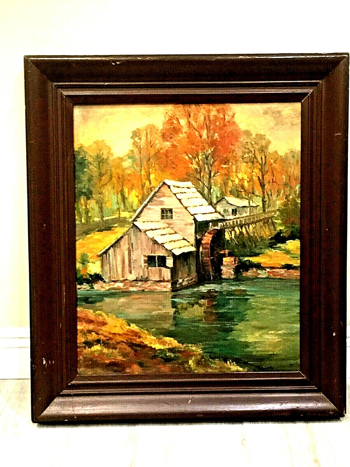 VNG SIGNED HELEN DE TAR FRENCH CALIFORNIAN ARTYIST OIL BOARD PAINTING WATERMILL