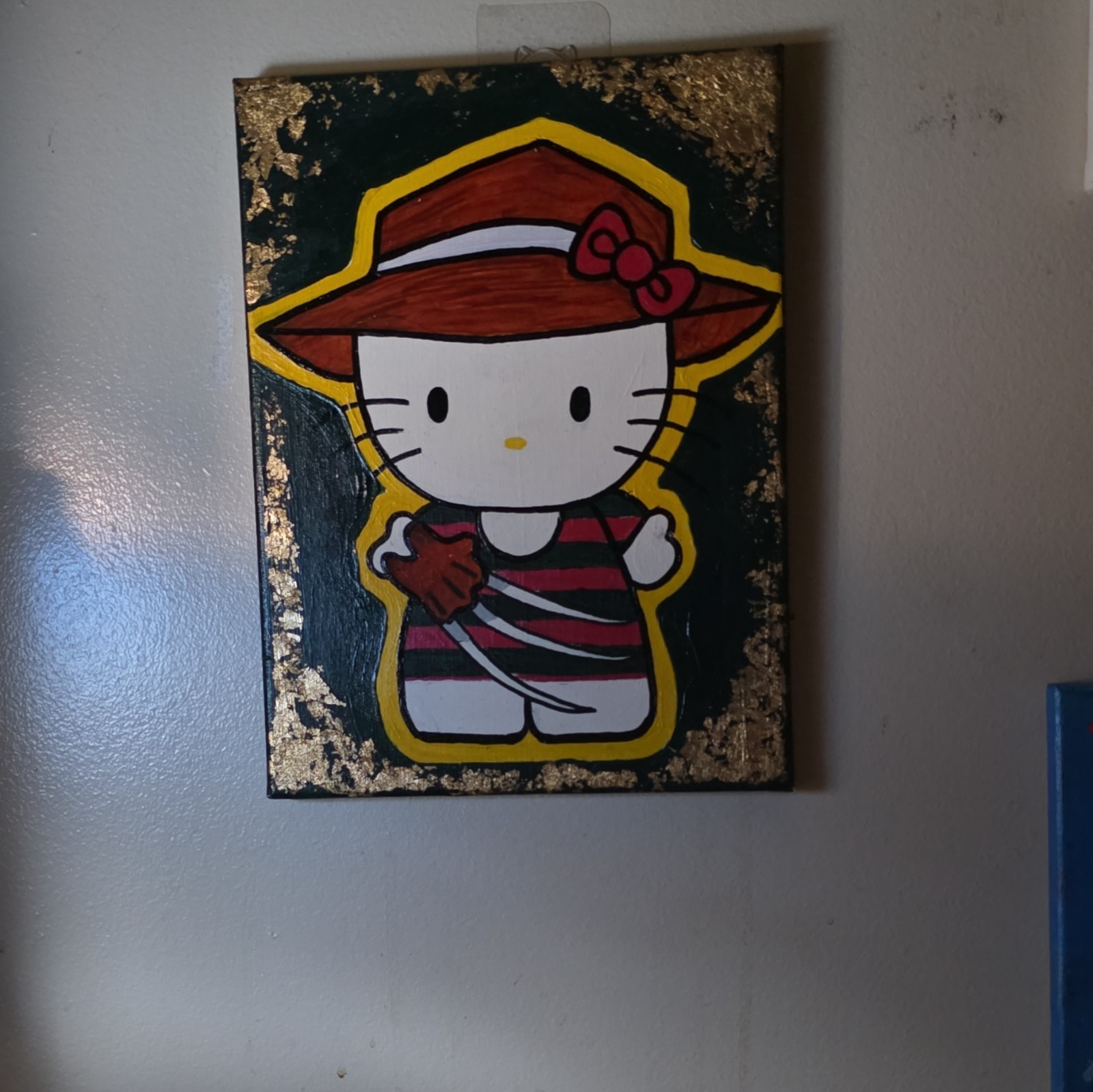 Hello Kitty Cartoon Pop Art Painting, Unframed Wall Art Black & Gold
