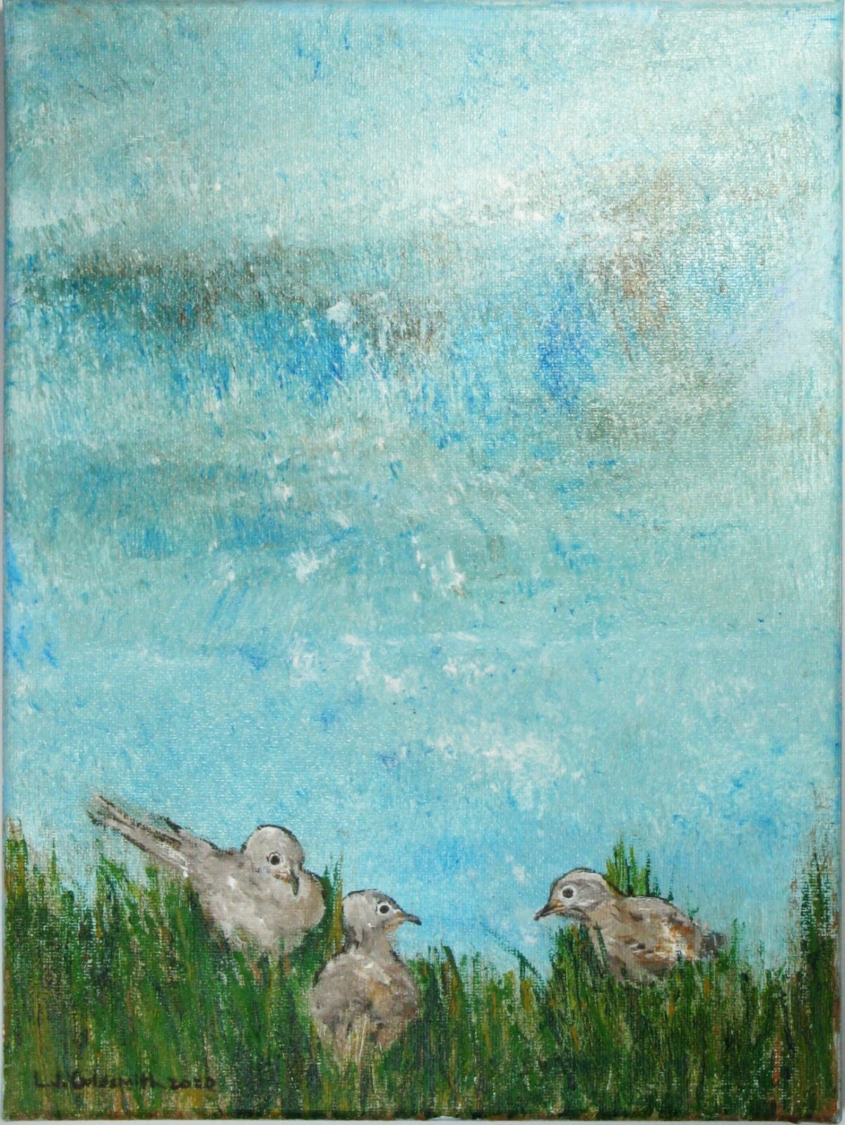 3 DOVES ORIGINAL ACRYLIC PAINTING on 9X12 Stretched Canvas Signed L.J.GOLDSMITH