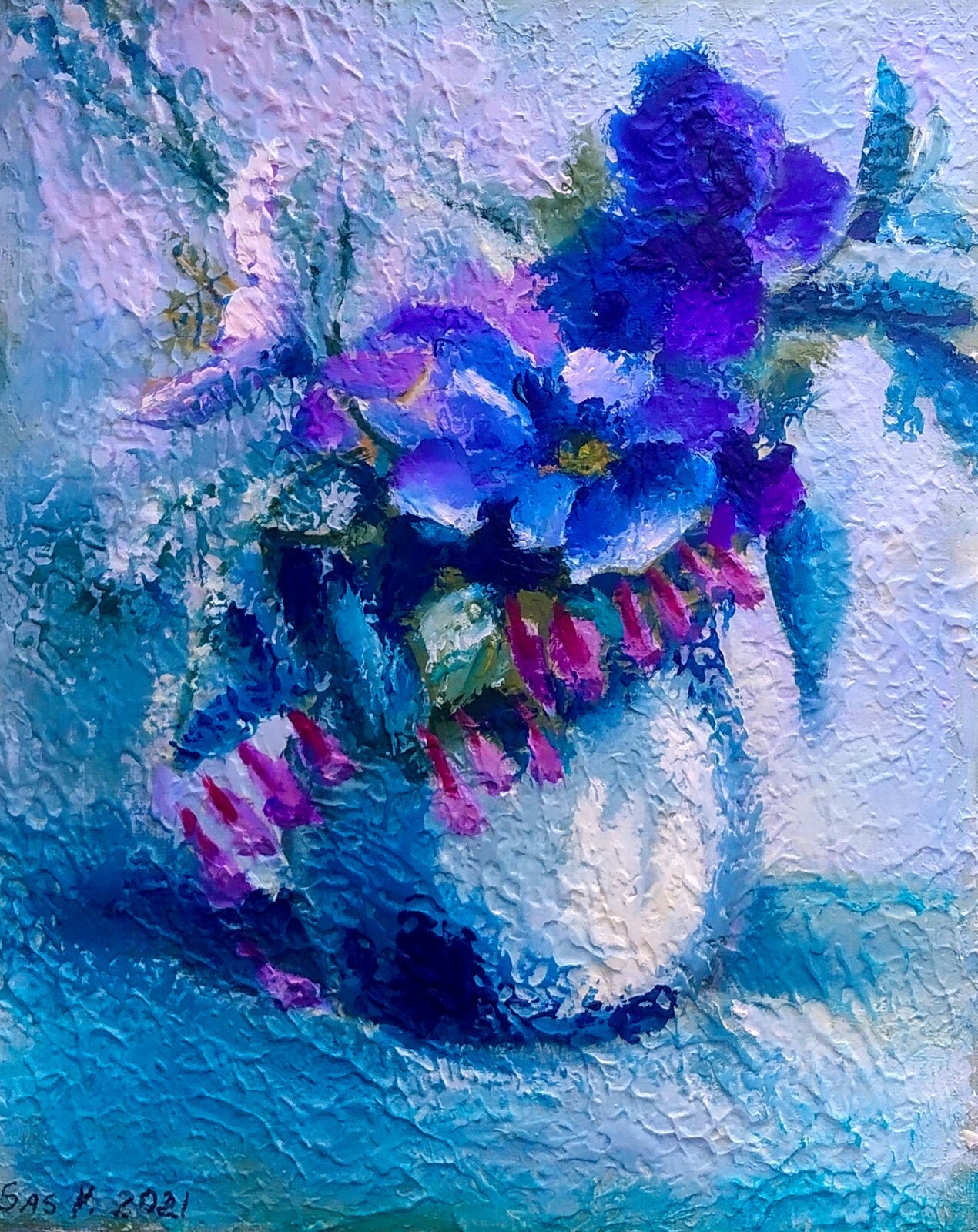 Original Oil Painting Vase Flower Still Life Rose Artwork 9.5×12 in