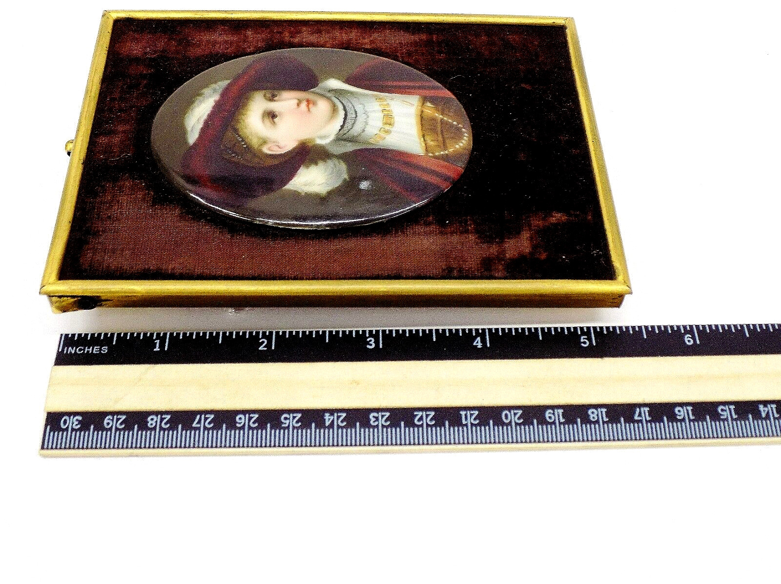 19th C. Continental Porcelain Plaque of Lady with Plume Hat After Josef Kinzel