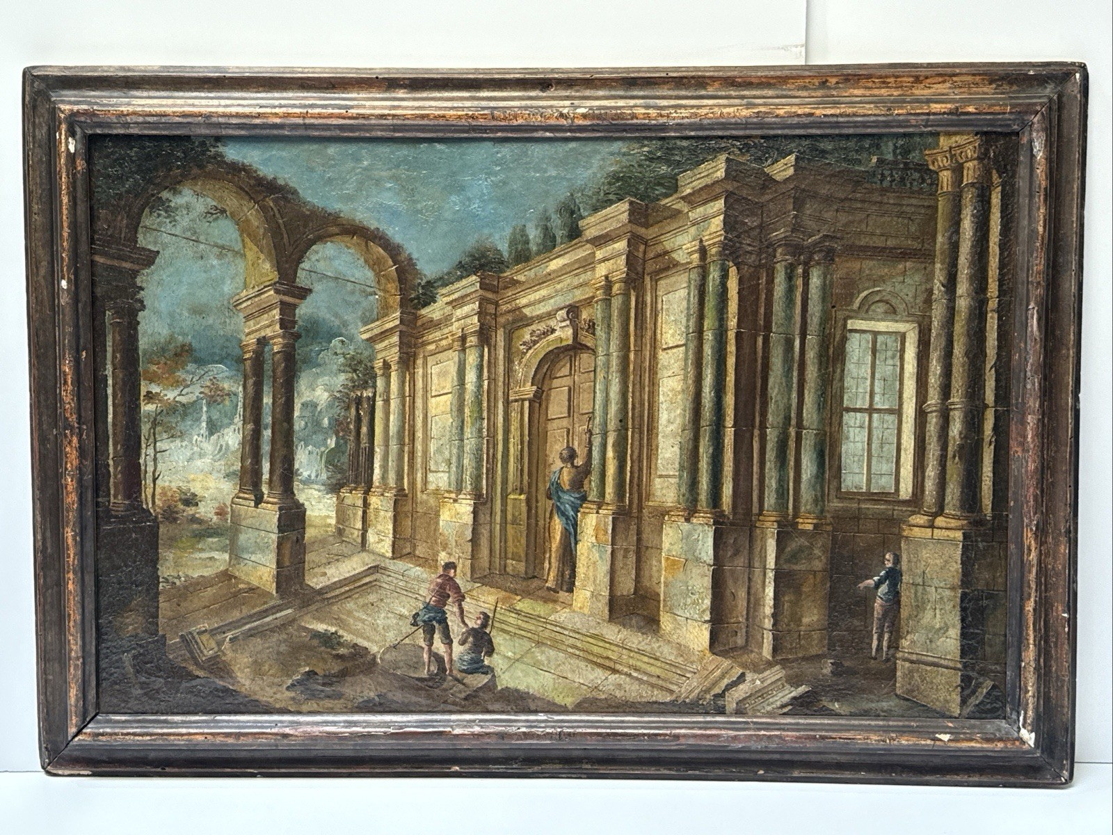 ANTIQUE OLD MASTER PAINTING 17TH TO 18TH CENTURY MYSTERY ARCHITECTURE LANDSCAPE