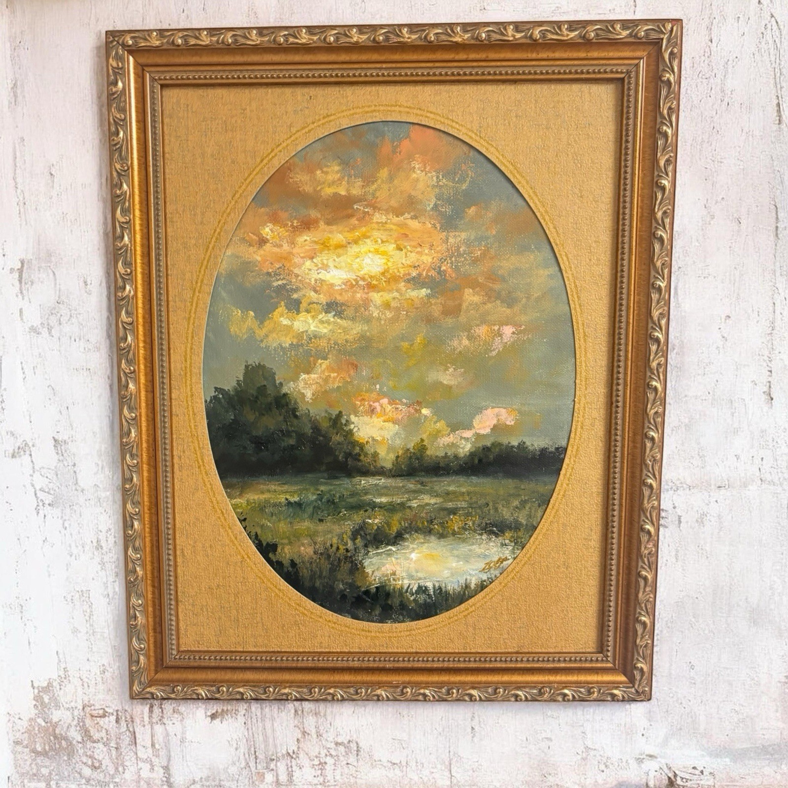 ORIGINAL Hand Painted Moody Landscape Painting In Vintage Frame, Signed 13×16