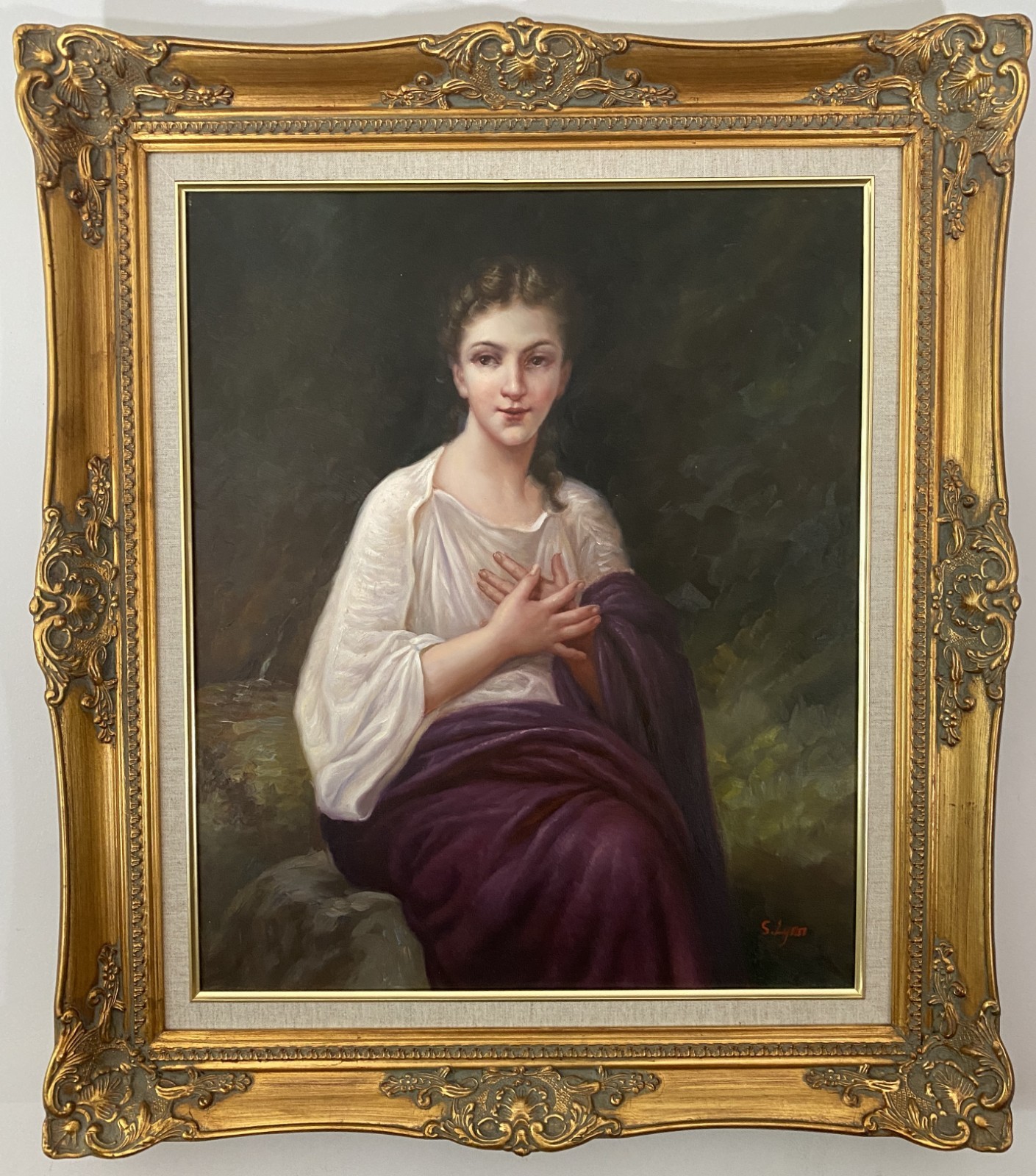 Large Oil Painting – Portrait of a Beautiful Woman – Ornate Gold Frame
