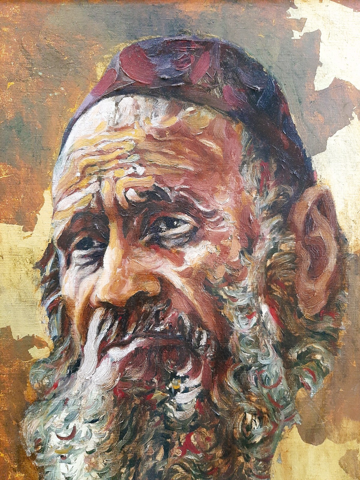 MOSHE GAT (1935-) , Oil on Canvas, A Portrait of an Old Man, Signed, 1995