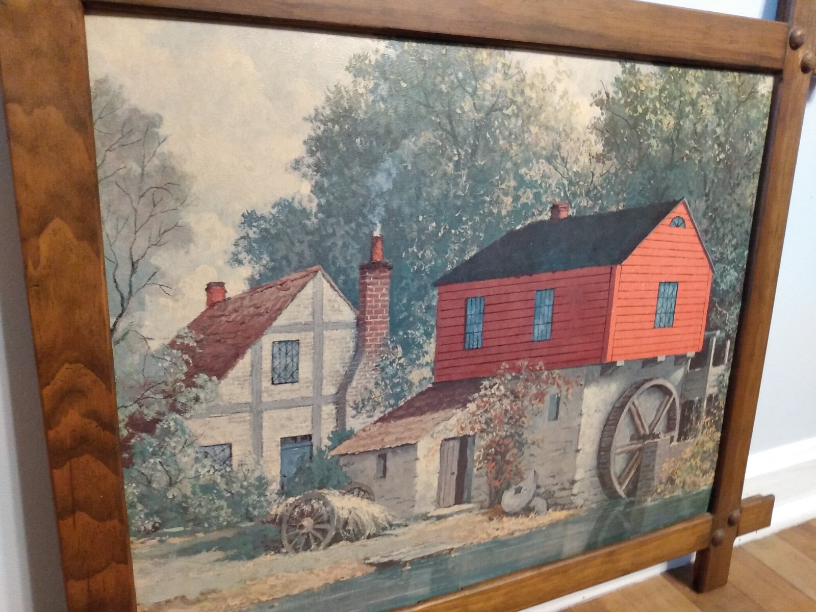 Vintage Red Watermill By E. Thomas Art Oil Painting Print No. 406 Picture